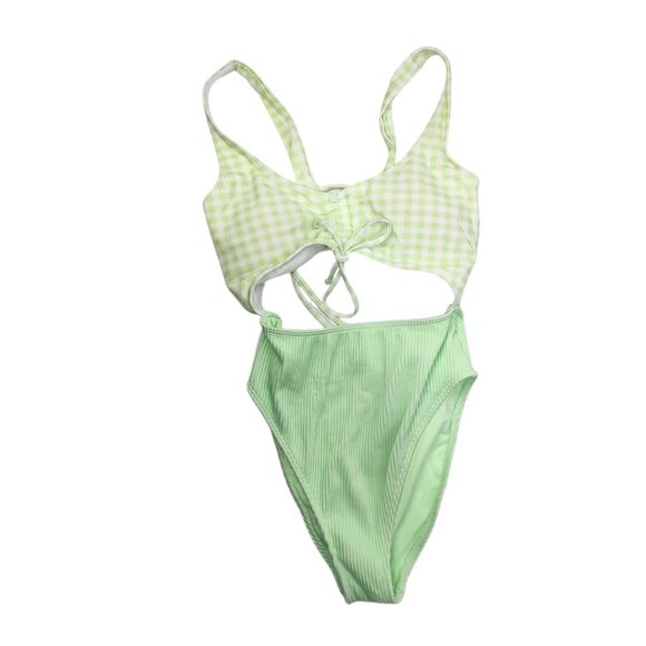 Hollister Womens‎ XS Green Checkered Cutout One-Piece Swimsuit - Picture 1 of 9